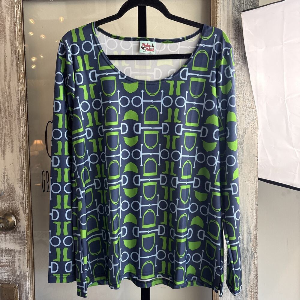 Haley & The Hound Scoop Neck Equestrian Themed Blouse Size Large